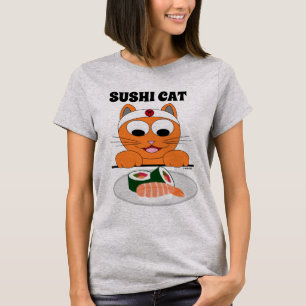 T-shirt Chat de dessin avec Sushi Funny Cute