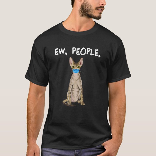 T-shirt Chat de Devon Rex portant un masque facial (Devant)