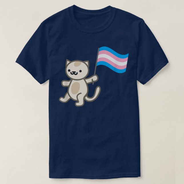 T-shirt Chat de fierté tenant un drapeau transgenre  (Design devant)