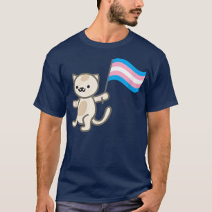 T-shirt Chat de fierté tenant un drapeau transgenre