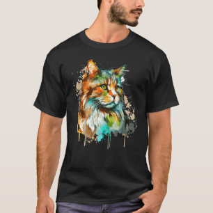 T-shirt Chat de forêt norvégien à l'aquarelle poil long co