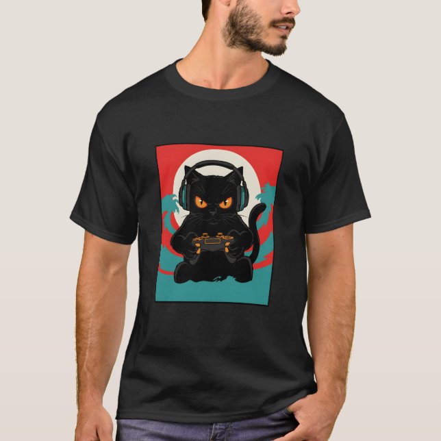T-shirt Chat de gamer cool Dark Fantasy Rétro Vibes de con (Devant)