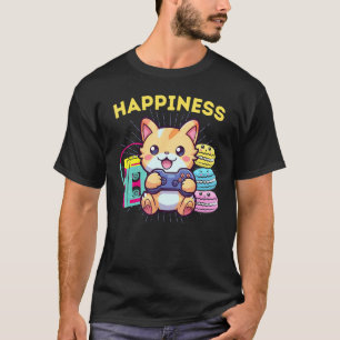 T-shirt Chat de gamer de bonheur drôle Macarons & Les 80s