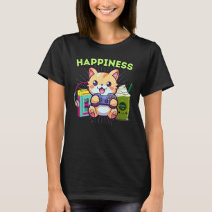 T-shirt Chat de gamer drôle bonheur Gaming Matcha glacé &