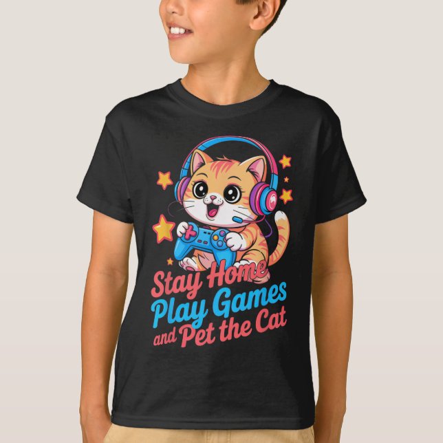 T-shirt Chat de gamer drôle reste à la maison2  (Devant)