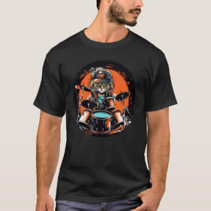 T-shirt Chat de groupe de rock drôle avec batterie pour l'