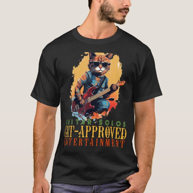 T-shirt Chat de guitare électrique cool pour Riffs et Rock (Devant)