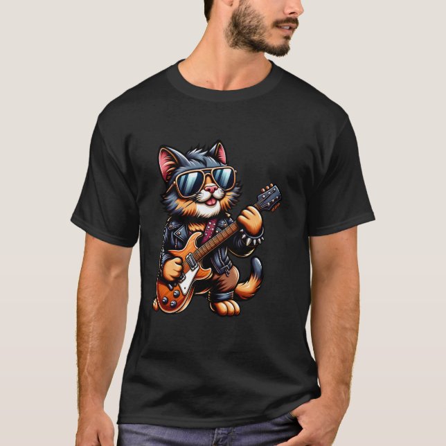 T-shirt Chat de guitare guitariste rock and roll (Devant)