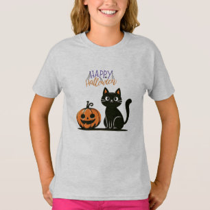 T-shirt Chat de Halloween heureux & citrouille