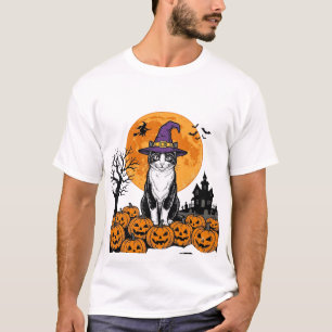 T-shirt Chat de Halloween Sorcière Citrouille Vintage Épou