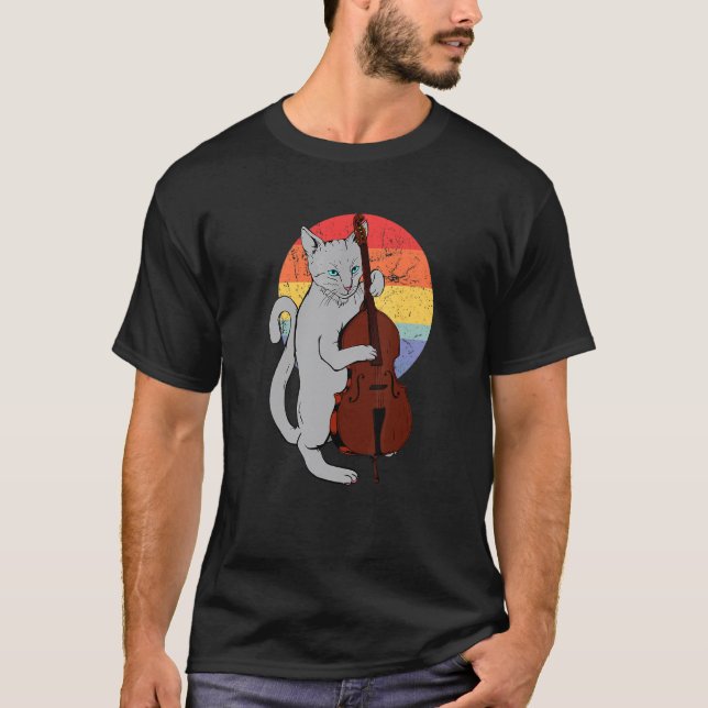 T-shirt Chat de jazz jouant de la contrebasse Classique  M (Devant)