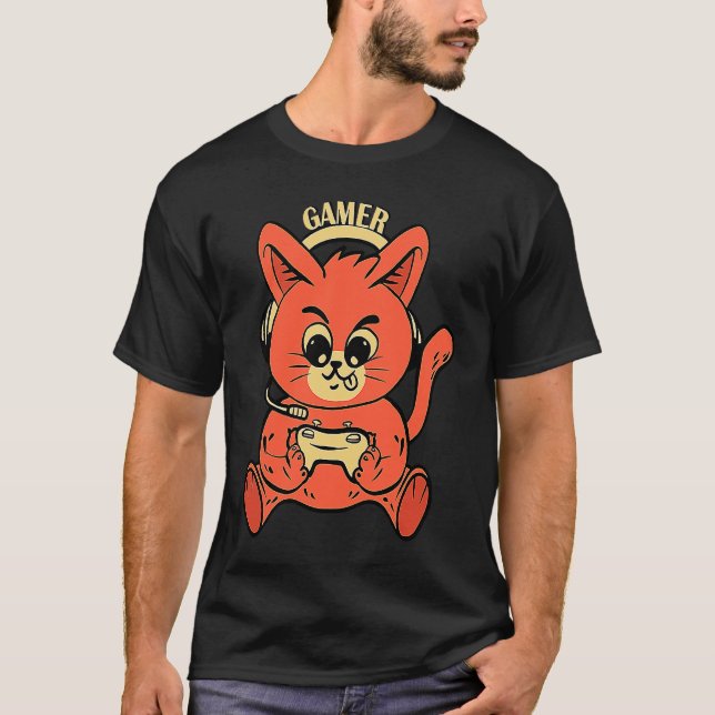 T-shirt chat de jeux vidéo gamer (Devant)