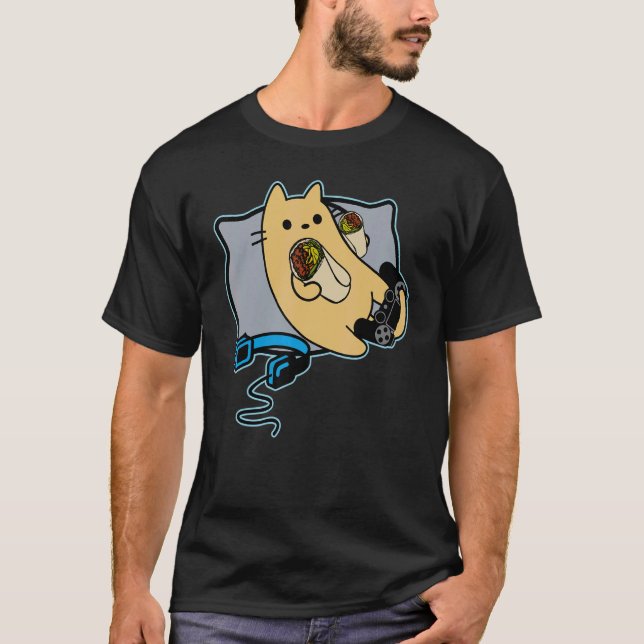 T-shirt Chat de joueur mangeant un burrito (Devant)
