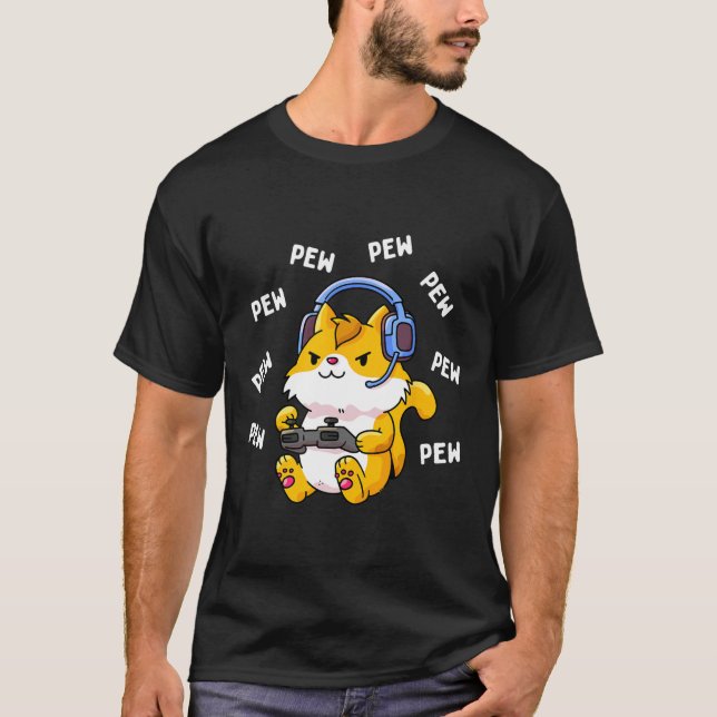 T-shirt Chat de joueur Pew Pew jeu vidéo Chats Jeux Kitty  (Devant)