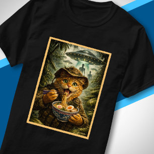 T-shirt Chat de jungle Sci-Fi mangeant des ramen lors d'un