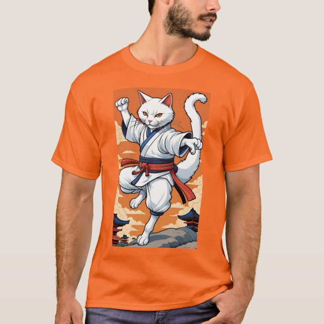 T-shirt Chat de karaté blanc (Devant)