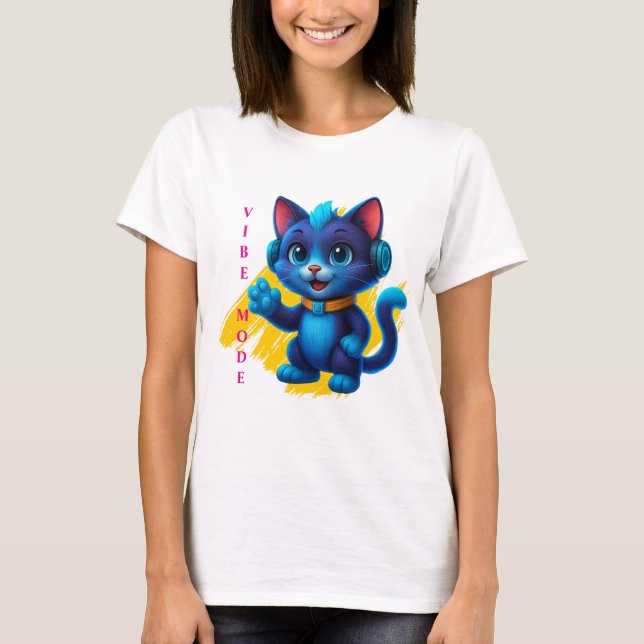 T-shirt Chat de Kawaii avec écouteurs (Devant)