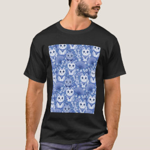 T-shirt Chat de la Chance Japonais Motif Bleu et Blanc