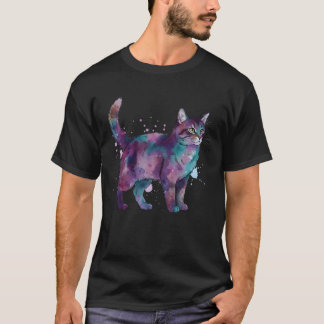 T-shirt Chat de la galaxie à l'aquarelle avec éclaboussure
