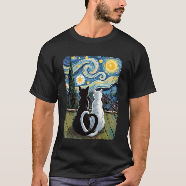 T-shirt Chat de la nuit étoilée de Van Gogh (Devant)