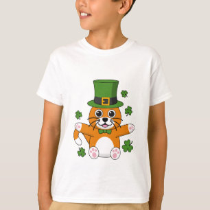 T-shirt Chat de la Saint Patrick avec dessin Shamrock