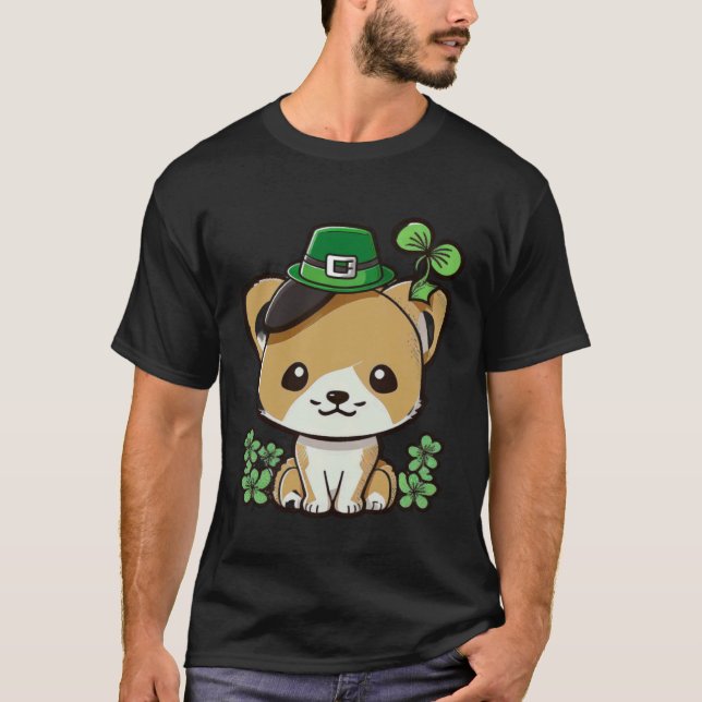 T-shirt Chat de la Saint-Patrick Chanceux Vert Fier Irland (Devant)