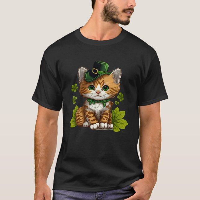 T-shirt Chat de la Saint-Patrick Chanceux Vert Fier Irland (Devant)