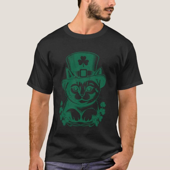T-shirt Chat de la Saint-Patrick Chapeau de Leprechaun Trè (Devant)