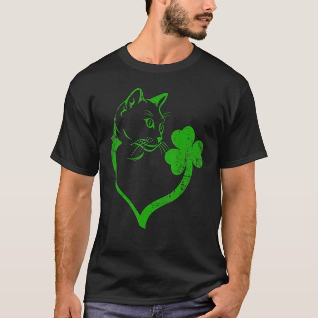 T-shirt Chat de la Saint-Patrick Silhouette Trèfle St Padd (Devant)
