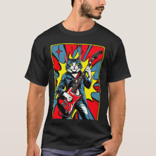 T-shirt Chat de l'art pop rétro vintage joue de la guitare
