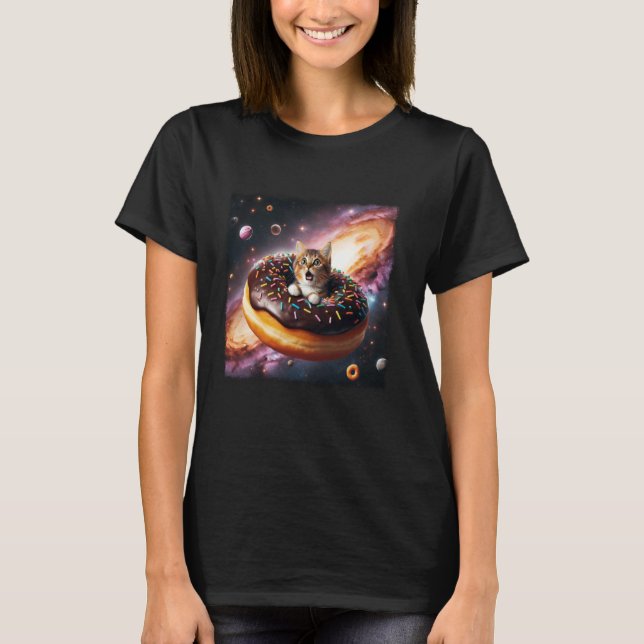 T-shirt Chat de l'espace à cheval sur un donut drôle Donut (Devant)