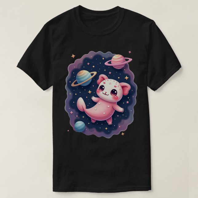 T-shirt Chat de l'espace axolotl galactique kawaii autocol (Design devant)