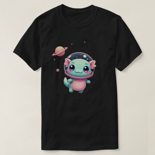 T-shirt Chat de l'espace axolotl galactique Kawaii Nébuleu (Design devant)