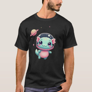 T-shirt Chat de l'espace axolotl galactique Kawaii Nébuleu