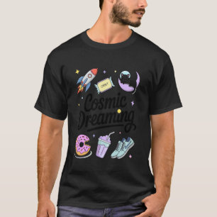 T-shirt Chat de l'espace de rêve cosmique Fusée de lune Ét