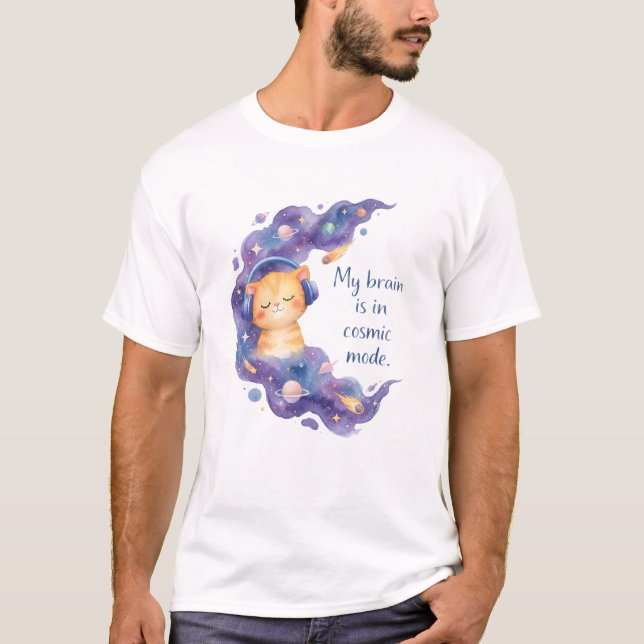 T-shirt Chat de l'espace drôle Mon cerveau est en mode cos (Devant)