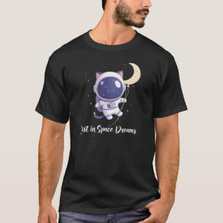 T-shirt Chat de l'espace Kawaii pastel adorable avec Lune