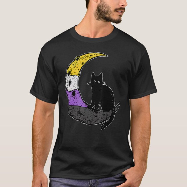T-shirt Chat de l'espace lunaire Fierté LGBT avec drapeau  (Devant)