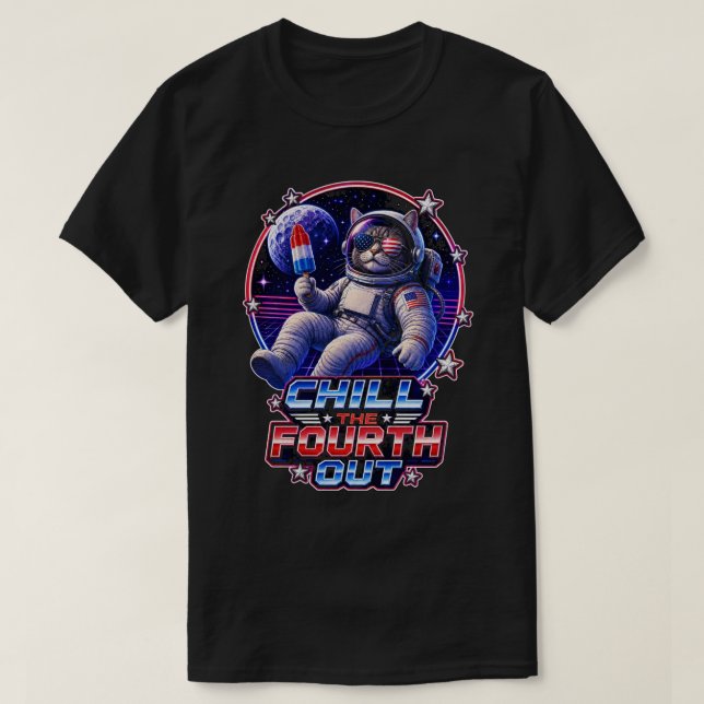 T-shirt Chat de l'espace patriotique 4 juillet (Design devant)