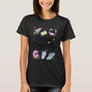 T-shirt Chat de l'espace rêvant de la lune fusée étoiles e