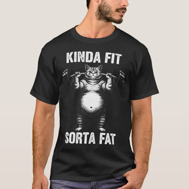 T-shirt Chat de levage de poids drôle et plutôt en forme e (Devant)
