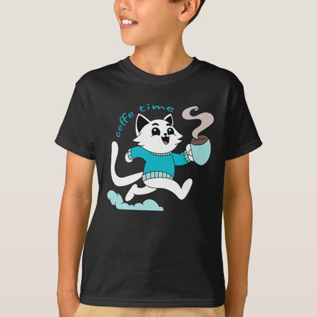 T-shirt chat de l'heure du café (Devant)