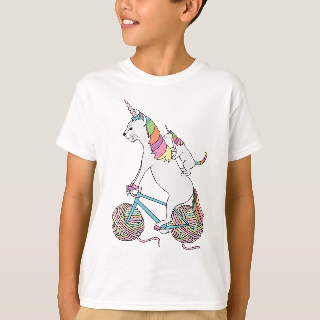 T-shirt Chat de licorne d'équitation de licorne de chat (Devant)