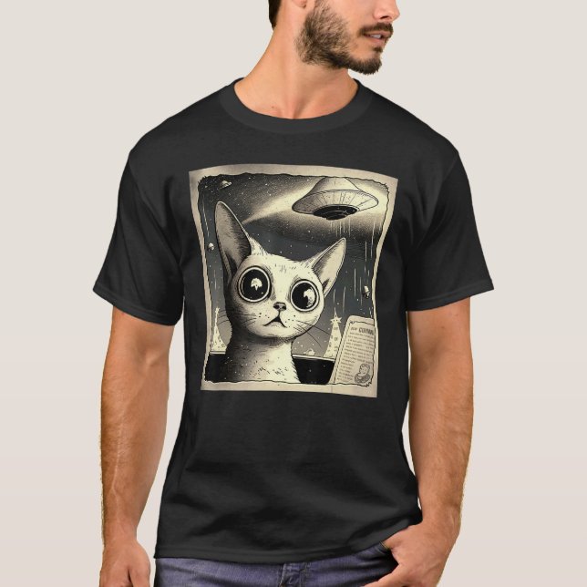 T-shirt Chat de l'OVNI extraterrestre Selfie (Devant)