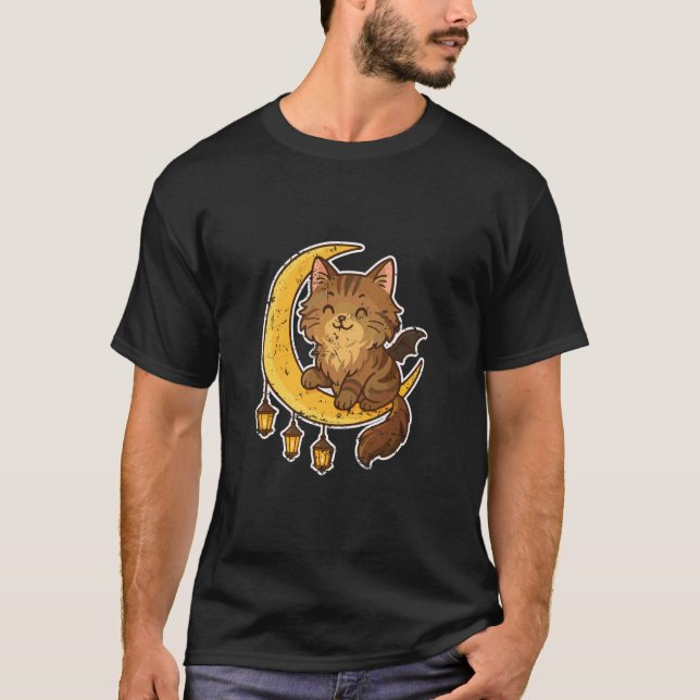 T-shirt Chat de Lune avec Lanternes Suspendues (Devant)