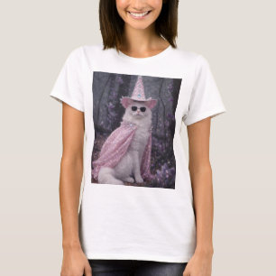 T-shirt Chat de magicien magique en cape et chapeau rose b