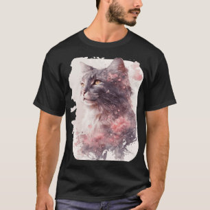 T-shirt Chat de Maine Coon Japonaise Fleur de cerisier Sak