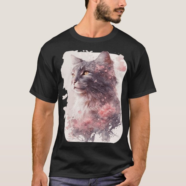 T-shirt Chat de Maine Coon Japonaise Fleur de cerisier Sak (Devant)