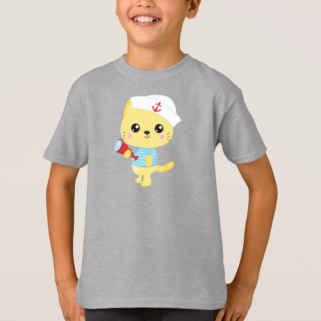 T-shirt Chat de mer, Capitaine de bateau, Casquette de voi (Devant)