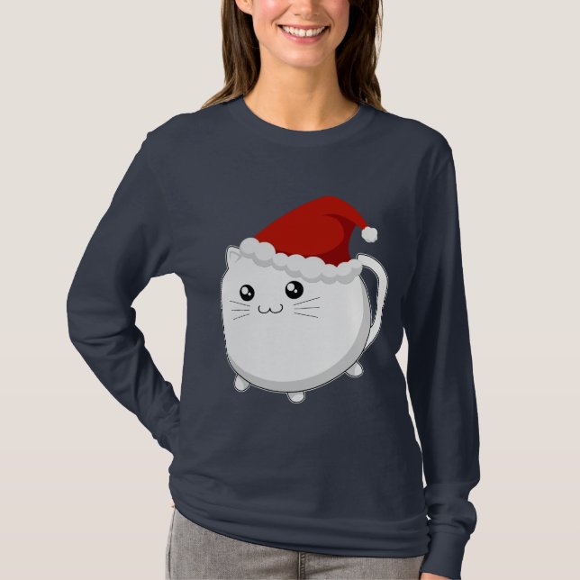 T-shirt Chat de minou de Noël de Kawaii (Devant)